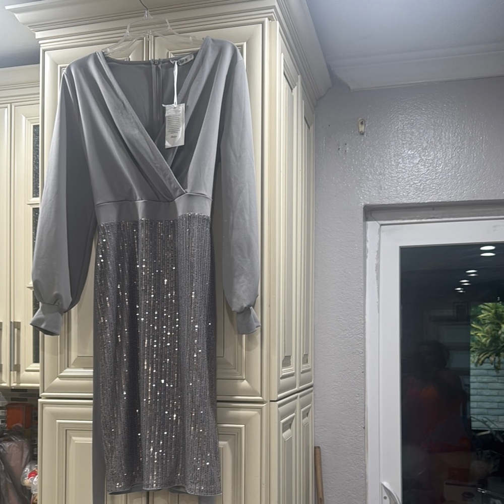 Gray  sparkles color dress  very elegant
